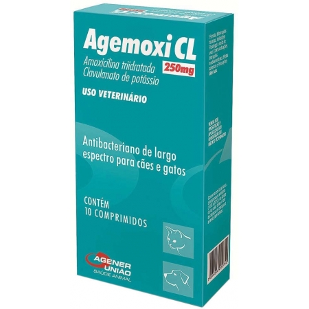 Agemoxi CL 250 mg Antibiótico Cães e Gatos 10 comprimidos
