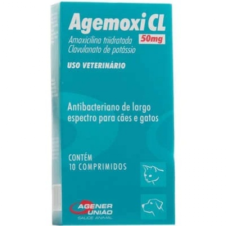 Agemoxi CL 50 mg Antibiótico Cães e Gatos 10 comprimidos