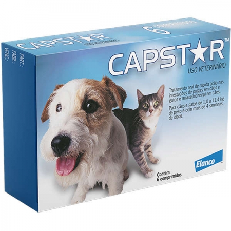 Antipulgas Elanco Capstar 11 mg para Cães e Gatos até 11,4 Kg caixa com 6 comprimidos