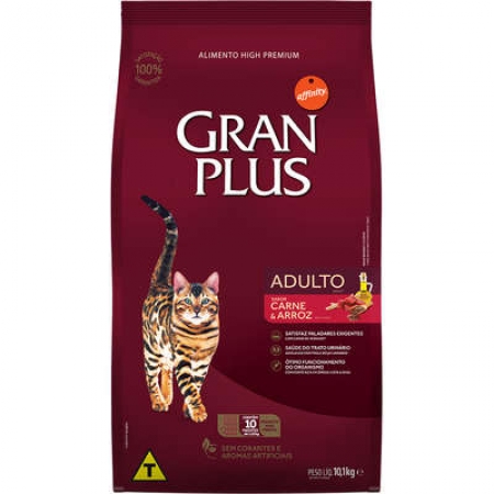 Ração Gran Plus Carne e Arroz para Gatos Adultos 10,1kg ( 10 pacotes de 1kg )