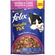 Ração Úmida Nestlé Purina Felix Fantastic Mix Salmão ao Molho e Carne para Gatos Adultos 85g