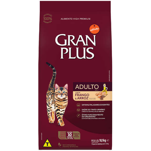 Ração Gran Plus Frango e Arroz para Gatos Adultos 10,1kg ( 10 pacotes de 1kg )