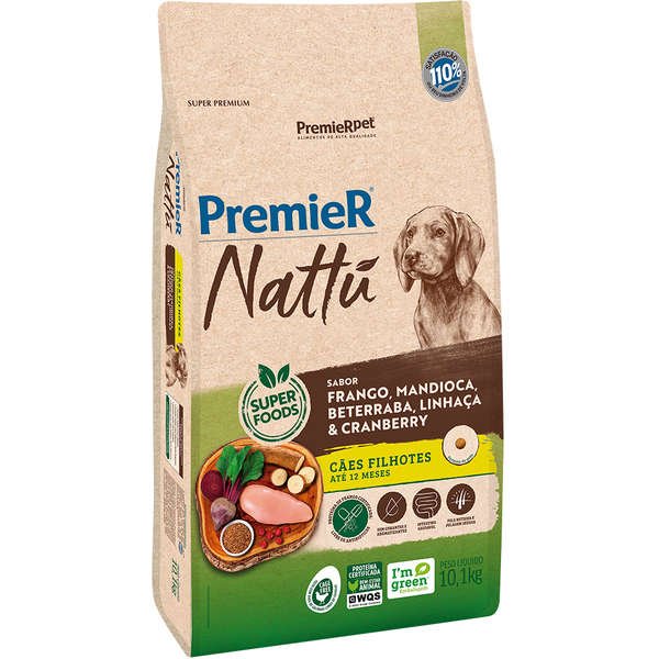Ração Premier Nattú Mandioca para Cães Filhotes10,1kg