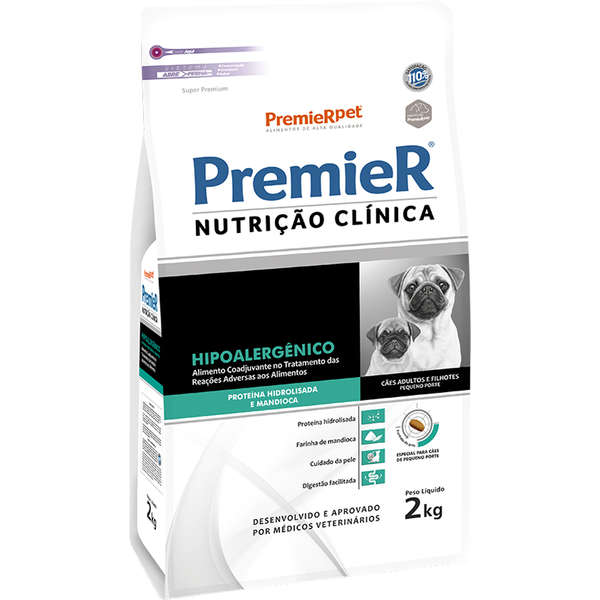 Ração Premier Nutrição Clínica Hipoalergênico Proteína Hidrolisada e Mandioca para Cães Filhotes e Adultos Pequeno Porte 2kg