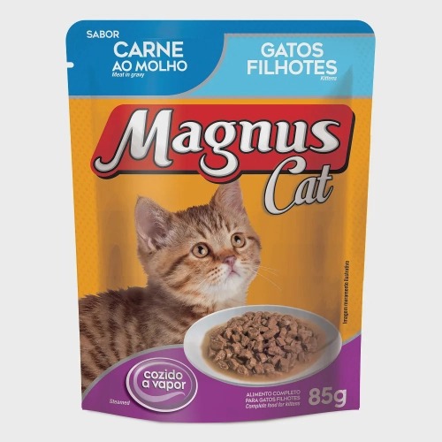 Ração Úmida Magnus Cat Sachê Carne ao Molho para Gatos Filhotes 85g