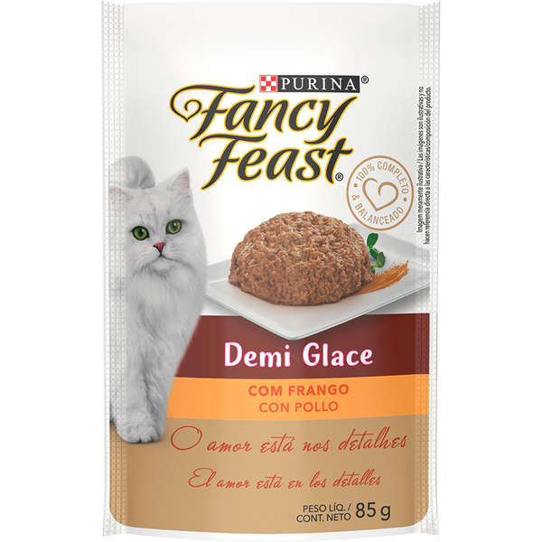 Racão Úmida Nestlé Purina Fancy Feast Sachê Demi Glace com Frango para Gatos Adultos 85g