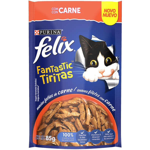 Ração Úmida Nestlé Purina Felix Fantastic Tiritas Carne para Gatos Adultos 85g