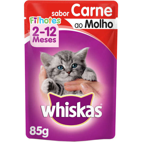 Ração Úmida Whiskas Sachê Carne ao Molho para Gatos Filhotes 85g