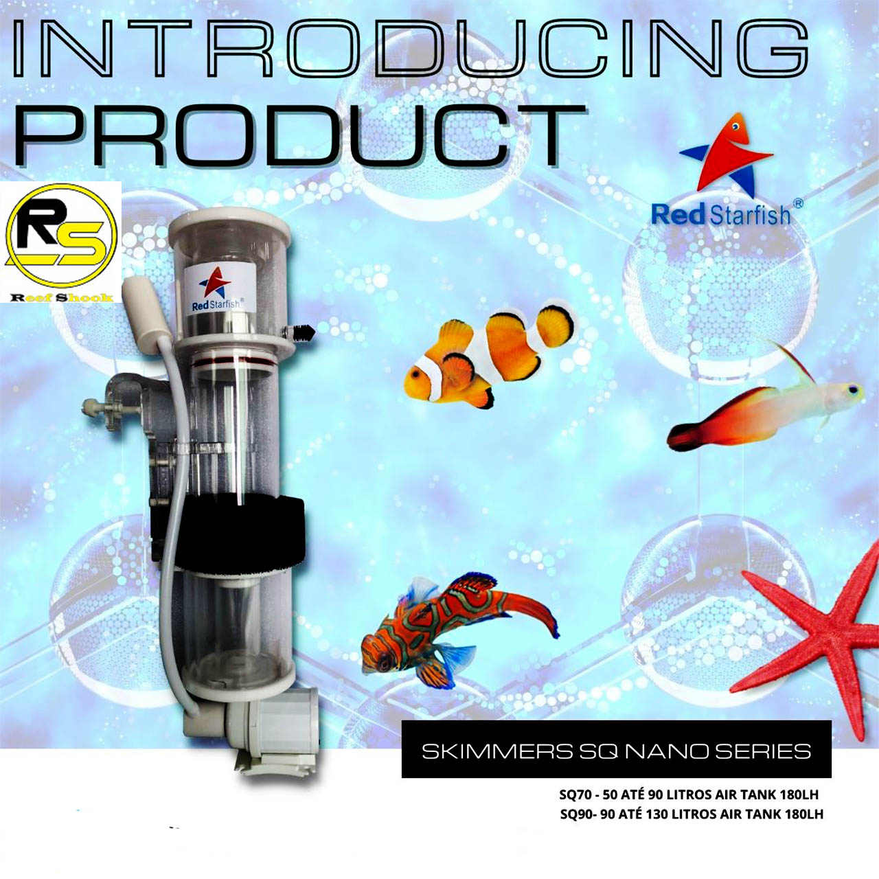 Skimmer para Nano Red Starfish Sq 90 Aquario Marinho 90 a 130 Litros