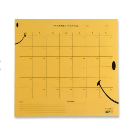 Planner Bloco Mensal Smiley - Amarelo - 29,7 cm x 28 cm- Cicero