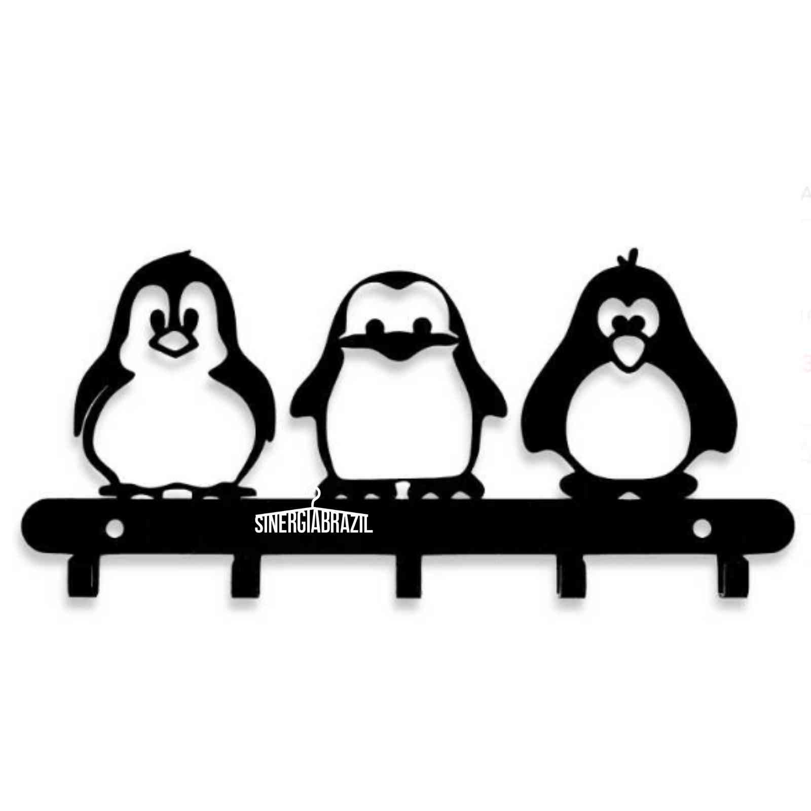 Porta Chaves Parede 03 pinguins Aço Inox