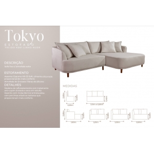Sofá Tokyo com Chaise - Tam 2,40m - Linho Off White - Bianchi Moveis