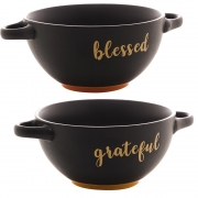 Kit 2 consumes cerâmica Blessed  Grateful preto Bon Gourmet