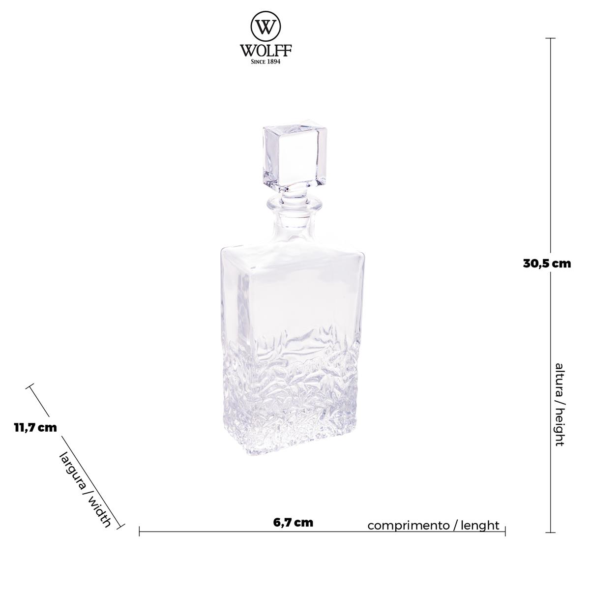Garrafa whisky e licor cristal 11,5x6,5x23,5cm 700ml Rojemac