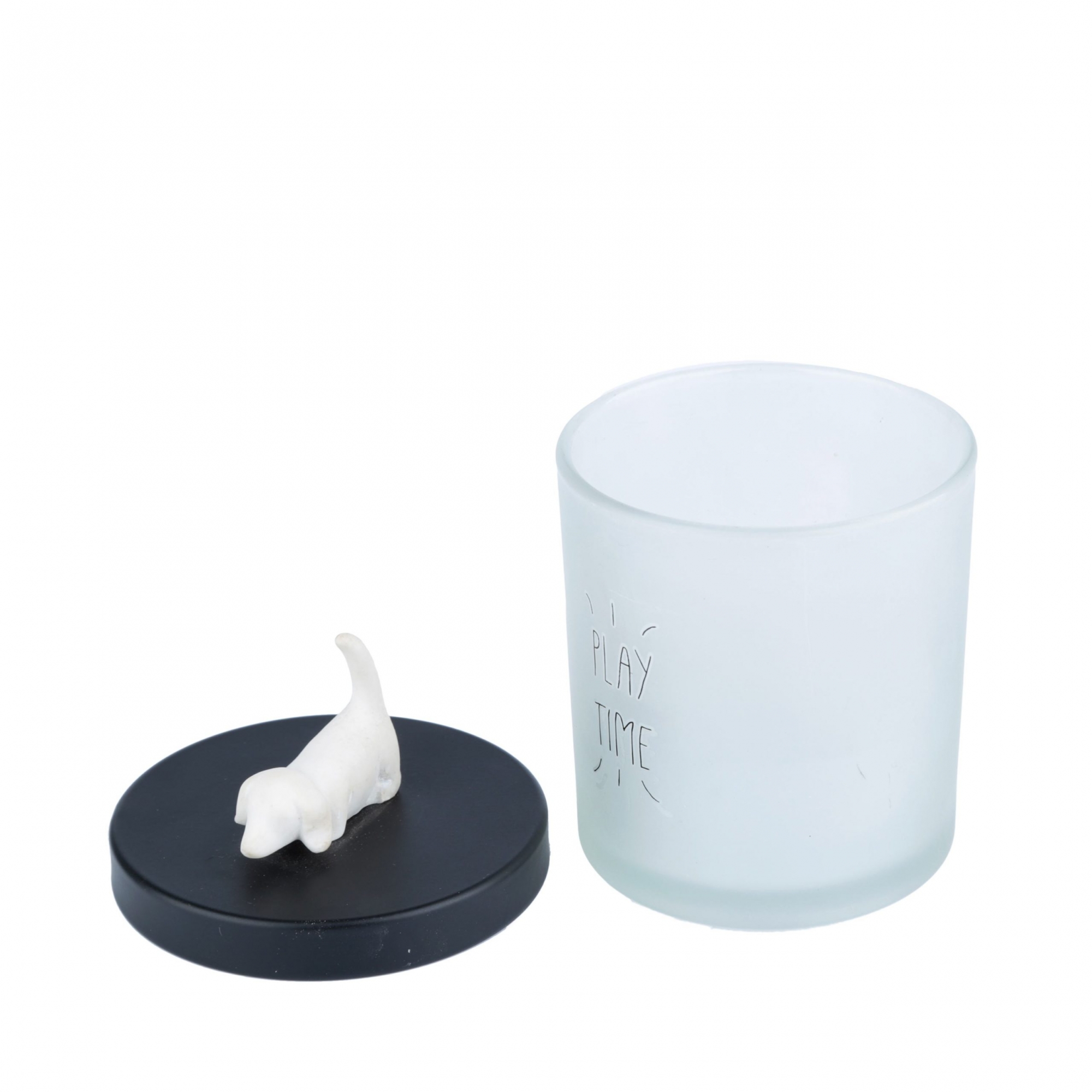 Pote vidro tampa plástica Cute Dog branco 12,5X8cm Urban