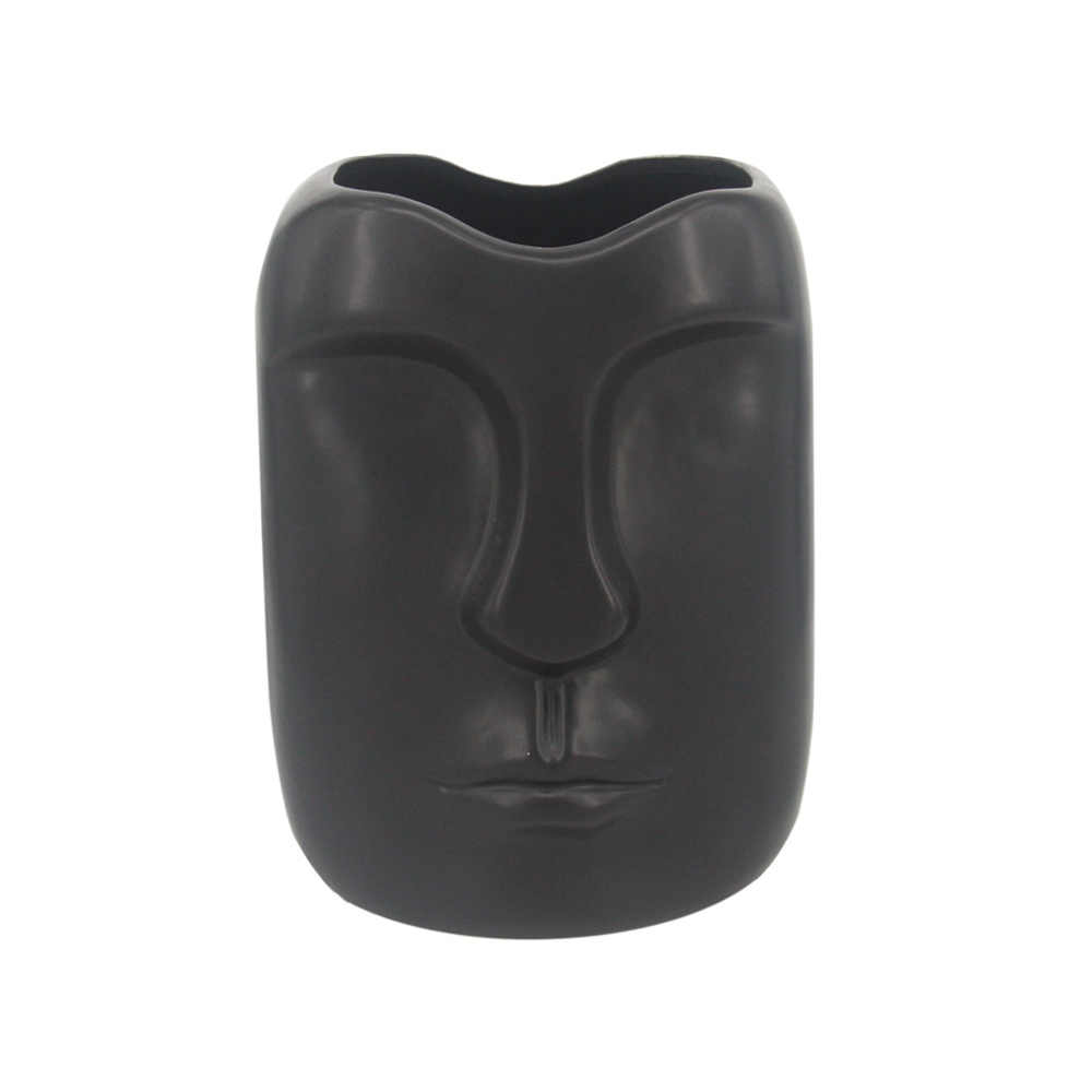 Vaso cerâmica preta Rosto 14x11x9cm BTC