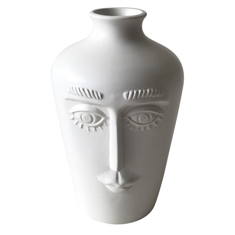 Vaso redondo cerâmica branco Rosto 11x17x11cm BTC
