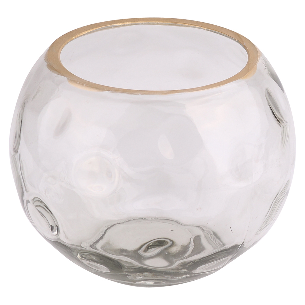 Vaso vidro transparente trabalhado e dourado 15x12cm BTC