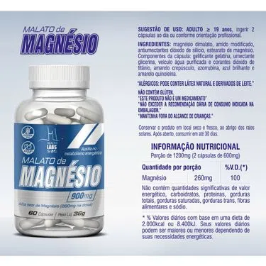 MAGNESIO MALATO 900MG 60 CAPS - HEALTH LABS