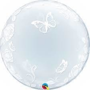 Balão Deco Bubble Borboletas e Rosas - 24 Polegadas - Qualatex 29718