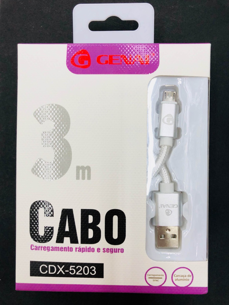 CABO DE DADOS CORDA 3M V8/MICRO USB GENAI CDX-5203