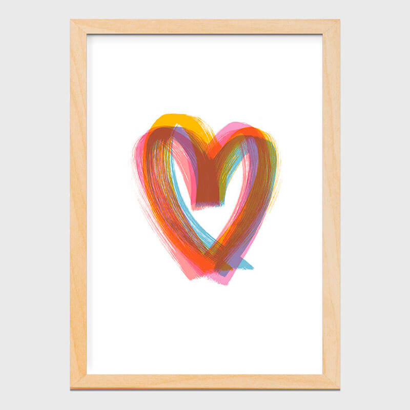 Quadro coração pintado colorido - A4
