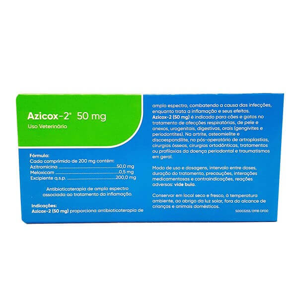 Antibiótico Azicox-2 50mg Ourofino 6 Comprimidos