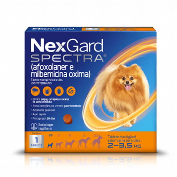 NexGard Spectra Antipulgas e Carrapatos para Cães de 2 a 3,5kg tablete sabor Carne