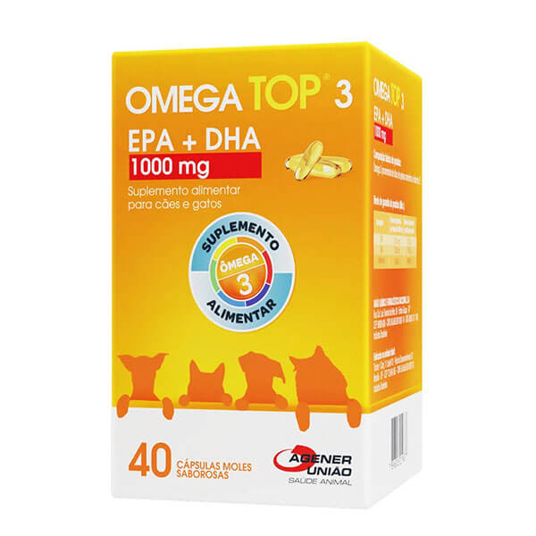 Omega Top 3 Suplemento para Cães e Gatos 40 Caps Agener 1000mg