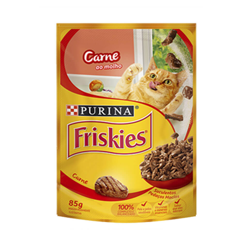 Ração Friskies Alimento Úmido para Gatos Adultos Carne ao Molho Purina 85g