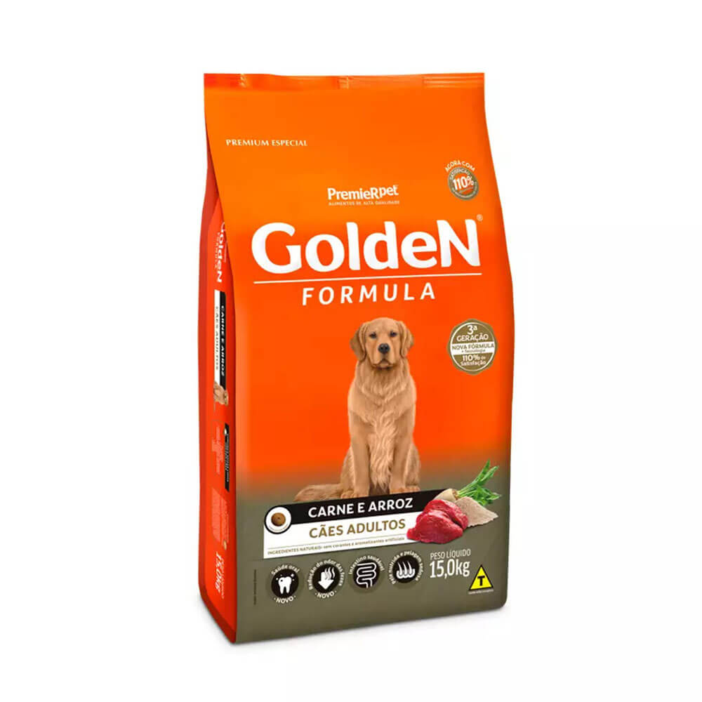 Ração Premier Golden Formula Cães Adultos Carne e Arroz 15kg