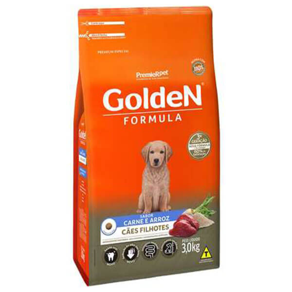 Ração Premier Golden Formula Cães Filhotes sabor Carne e Arroz 3 kg