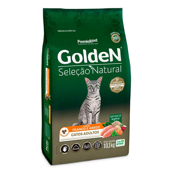 Ração Premier Golden Seleção Natural Gatos Adultos sabor Frango e Arroz 10,1 kg