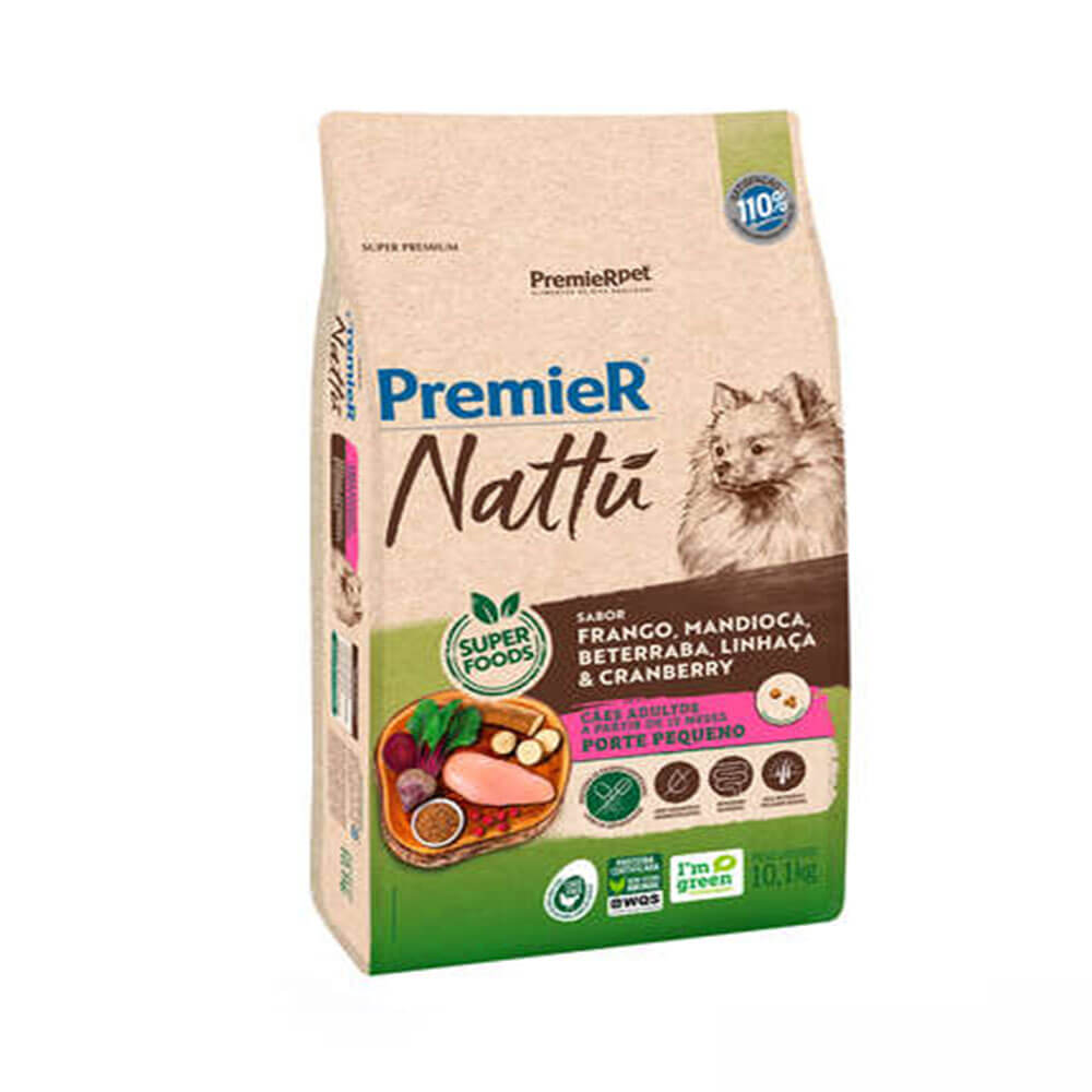 Ração Premier Nattu Cães Adultos a partir de 12 meses Pequeno Porte Mandioca 10,1kg
