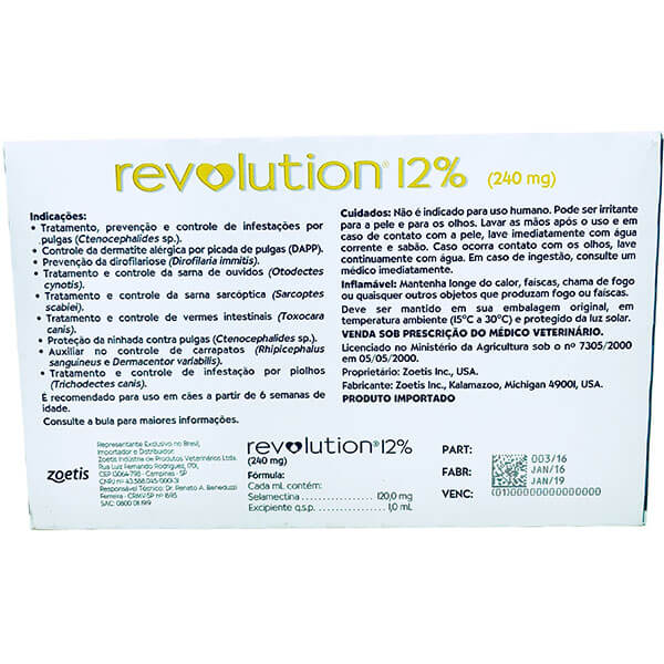 Revolution 12 Antiparasitário para Cães de 20,1 a 40 kg Zoetis 3 Ampolas