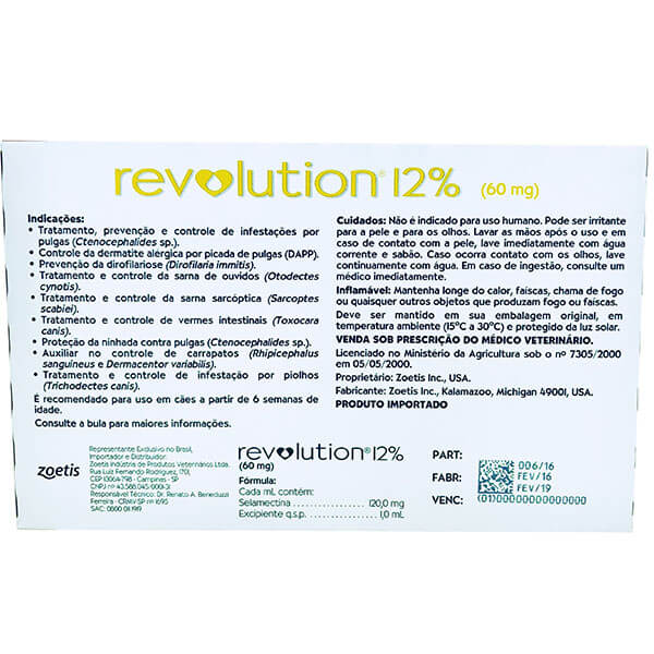 Revolution 12 Antiparasitário para Cães de 5,1 a 10 kg Zoetis 3 Ampolas
