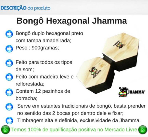 Bongô Percussão Bongô Hexagonal Jhamma Percussões