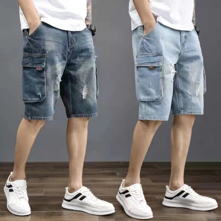 Bermuda Short Jeans Calças para Homens com Bolsos Homem Denim Shorts Carga Baggy Novo Em Cut Tendência 2023 Botões Retro Luxo Fino Venda