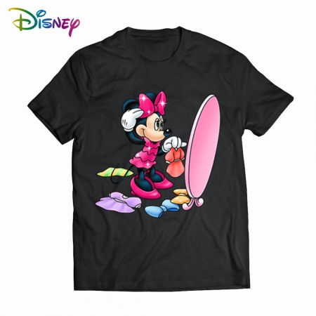 Camiseta feminina de mangas curtas da disney, mickey mouse, camiseta feminina larga de mangas curtas com gola redonda, de verão