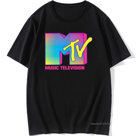 Camiseta popular mtv fluorescente logotipo padrão impressão engraçado verão masculino feminino o-pescoço manga curta camiseta de algodão