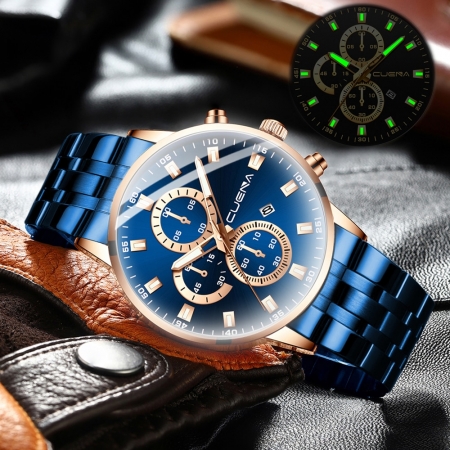 Cuena 2022 nova moda masculina relógio de aço inoxidável topo luxo esportes cronógrafo à prova dwaterproof água relógio de quartzo relogio masculino