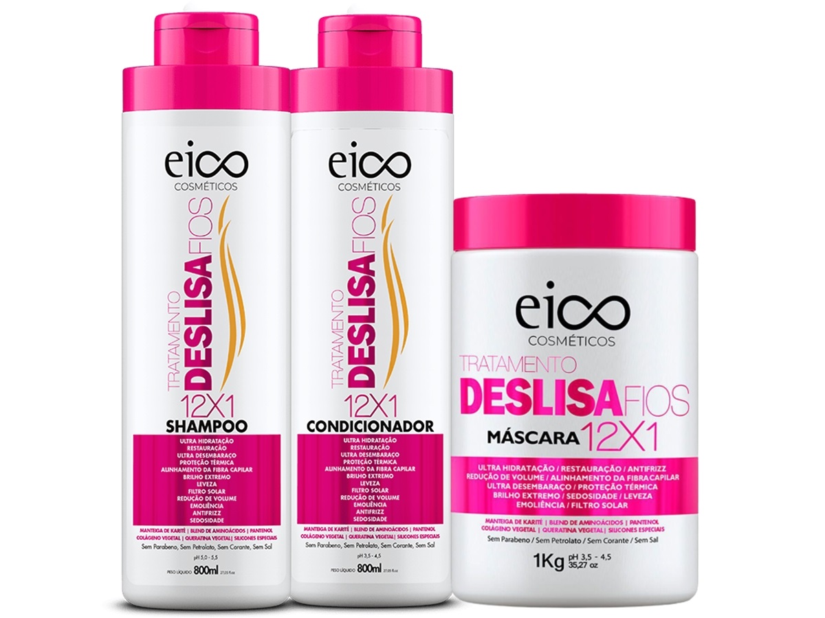 Eico Deslisa Fios Kit Shampoo + Condicionador 800ml + Máscara
