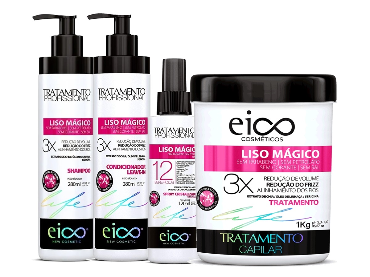 Eico Kit Liso Mágico Sh + Cond+ Spray + Máscara 1kg