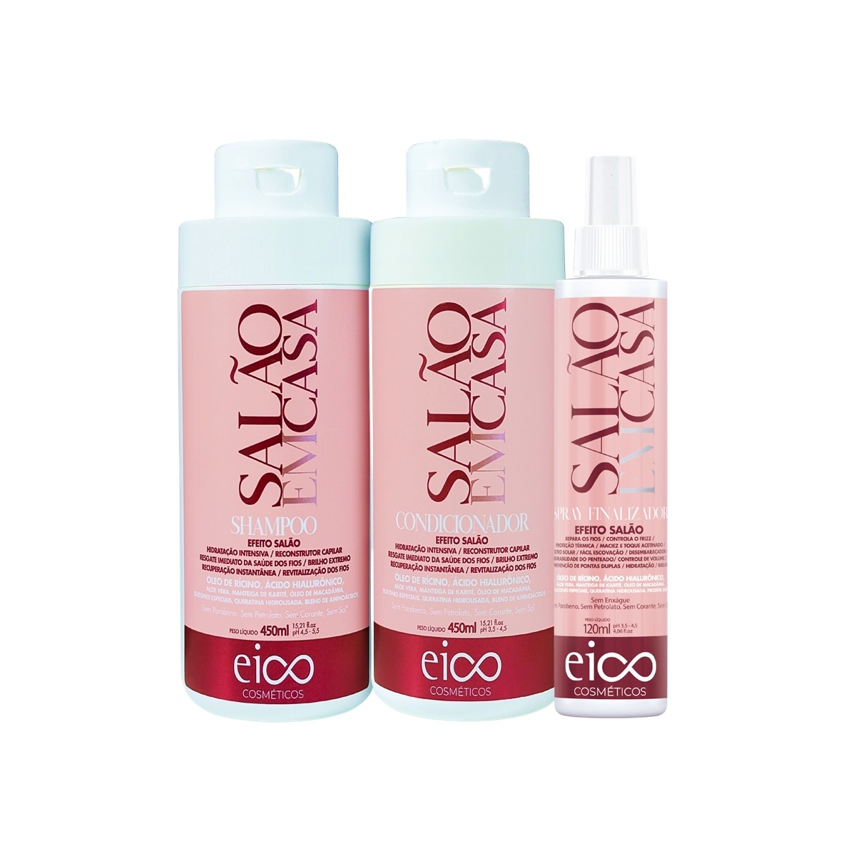 Eico Salão em Casa Kit Shampoo + Condicionador 450ml + Spray