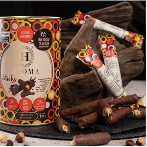 Lata Sticks Chocolate 56% Canudo de Wafer Cacau - 150 g - Haoma