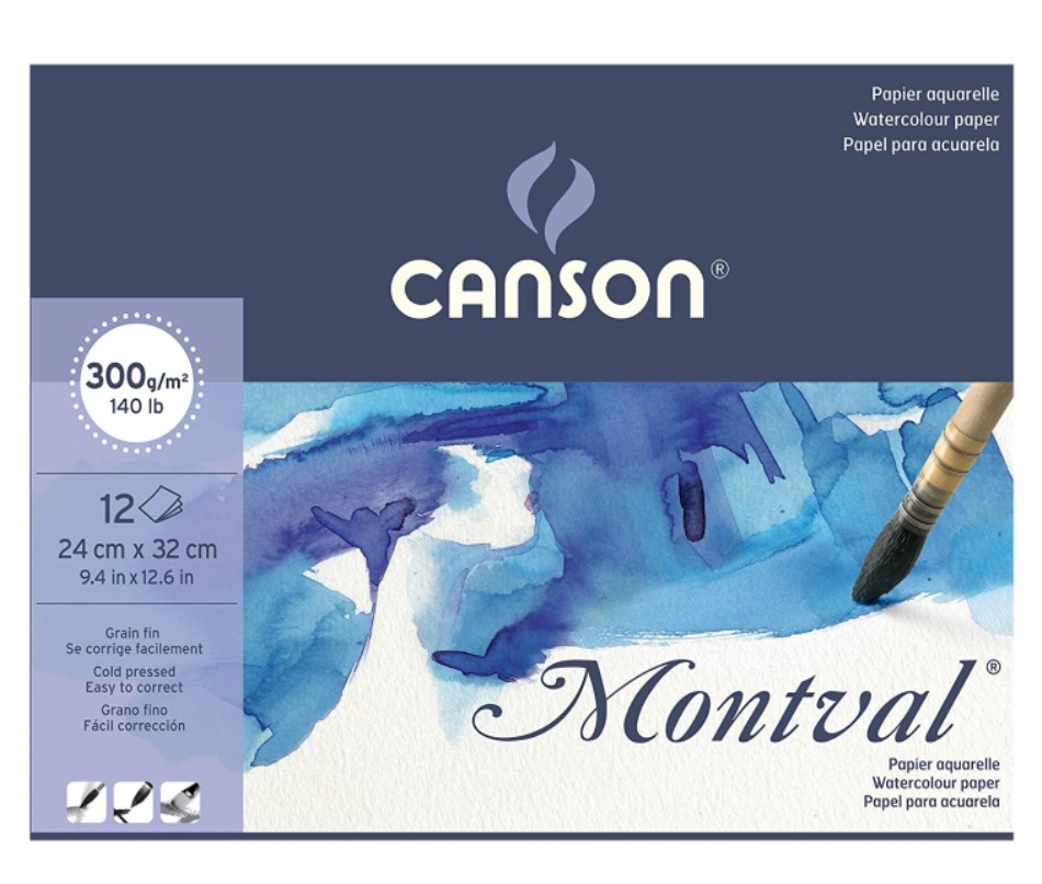 Papel Aquarela Canson Montval A4+ 24x32cm 300g Textura Fina 12 Folhas 60807319