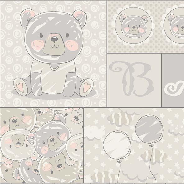 Painel Ursos e Balões  - Tecidos Digitais