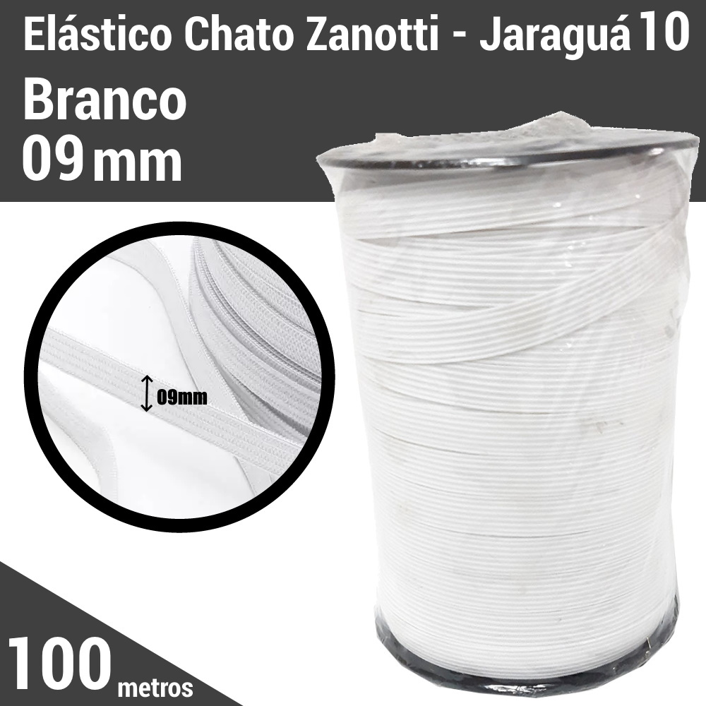 Elástico Chato Zanotti Jaraguá 09mm Rolo 100 Metros Branco
