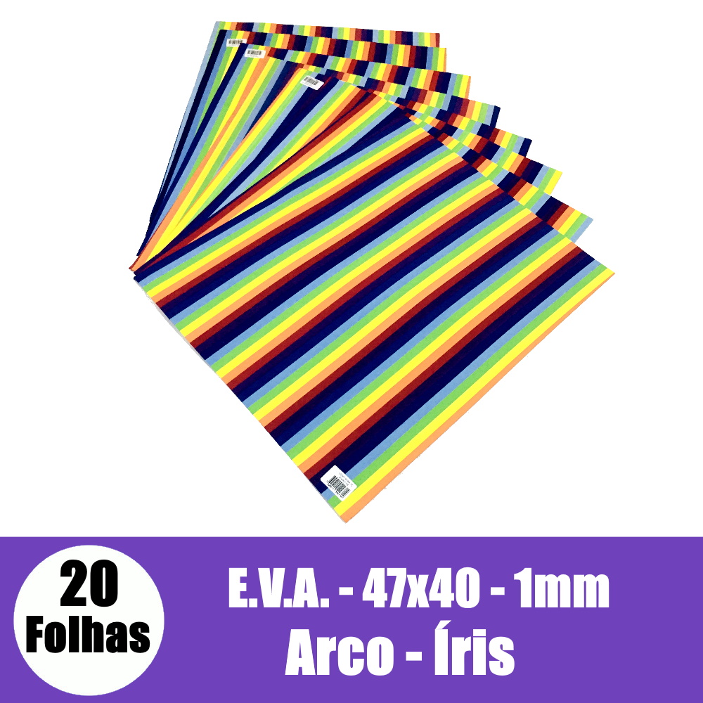 Eva 20 Folhas 47x40 Placas Listrada 1mm Cores Arco-Íris