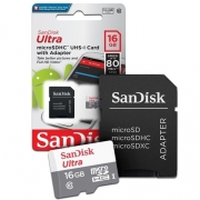 Cartão de Memoria Sandisk Micro Sd 16gb 80mb/ps C/ Adaptador SD